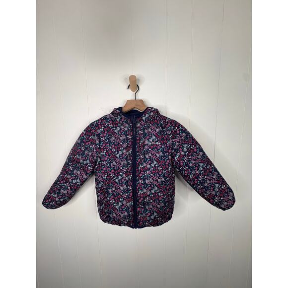 Eddie Bauer Reversible Down Puffer Jacket Toddler Girl XS 5/6 Winter Coat Floral - Picture 8 of 13